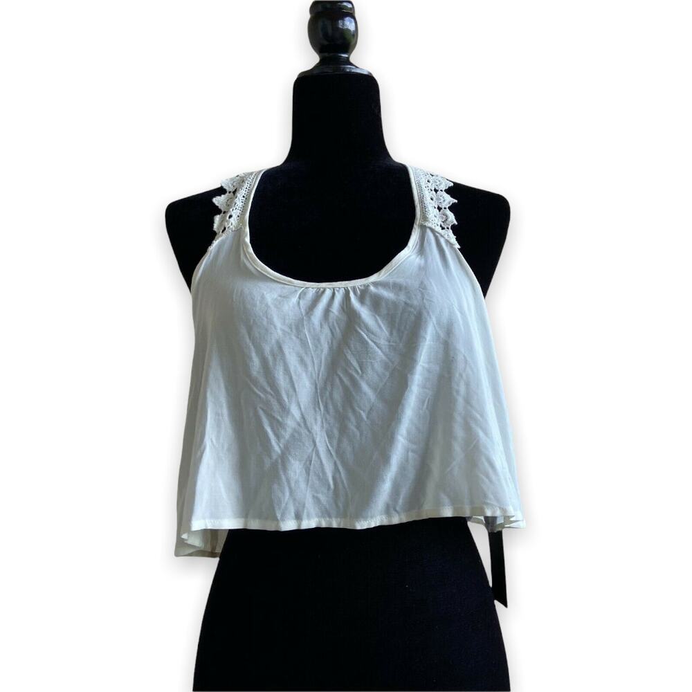 Forever‎ 21 Womens Top Size Small Cream Lace Trimmed Crop Criss Cross Back NEW